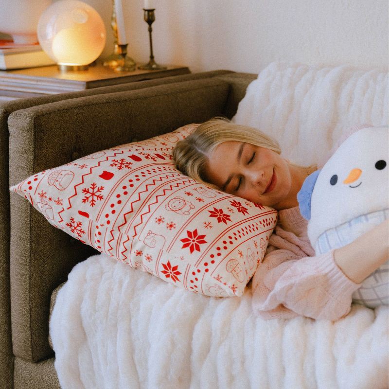 slide 3 of 10, SquishPillow Standard Pillowcase Sweater Weather Red, 1 ct