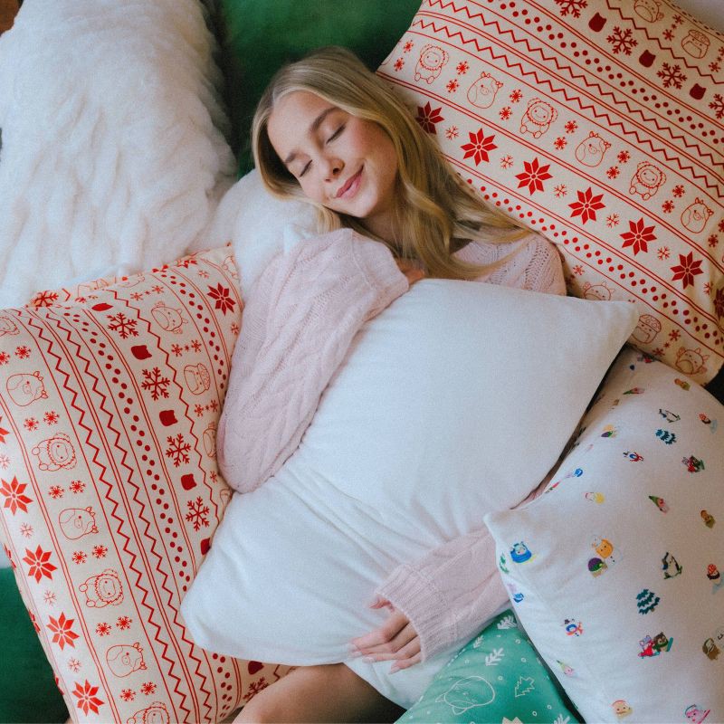 slide 8 of 10, SquishPillow Standard Pillowcase Sweater Weather Red, 1 ct