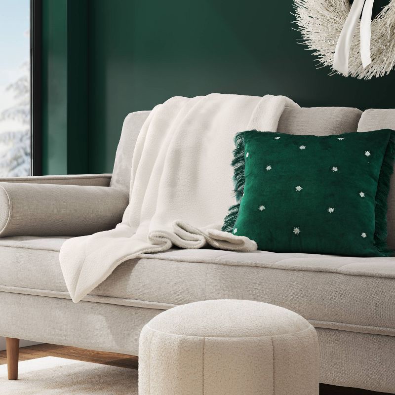 slide 2 of 5, Solid Plush Throw Blanket with Faux Shearling Reverse Ivory - Threshold™, 1 ct