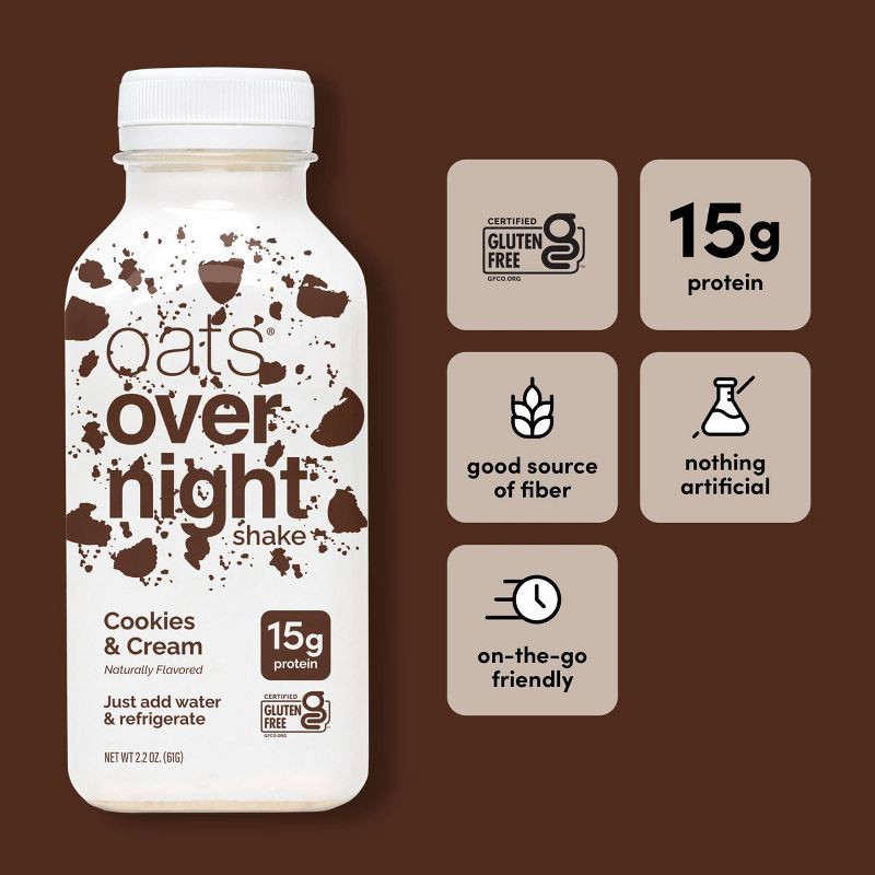 slide 4 of 10, Oats Overnight Cookies and Cream Breakfast Shake - 2.2oz, 2.2 oz