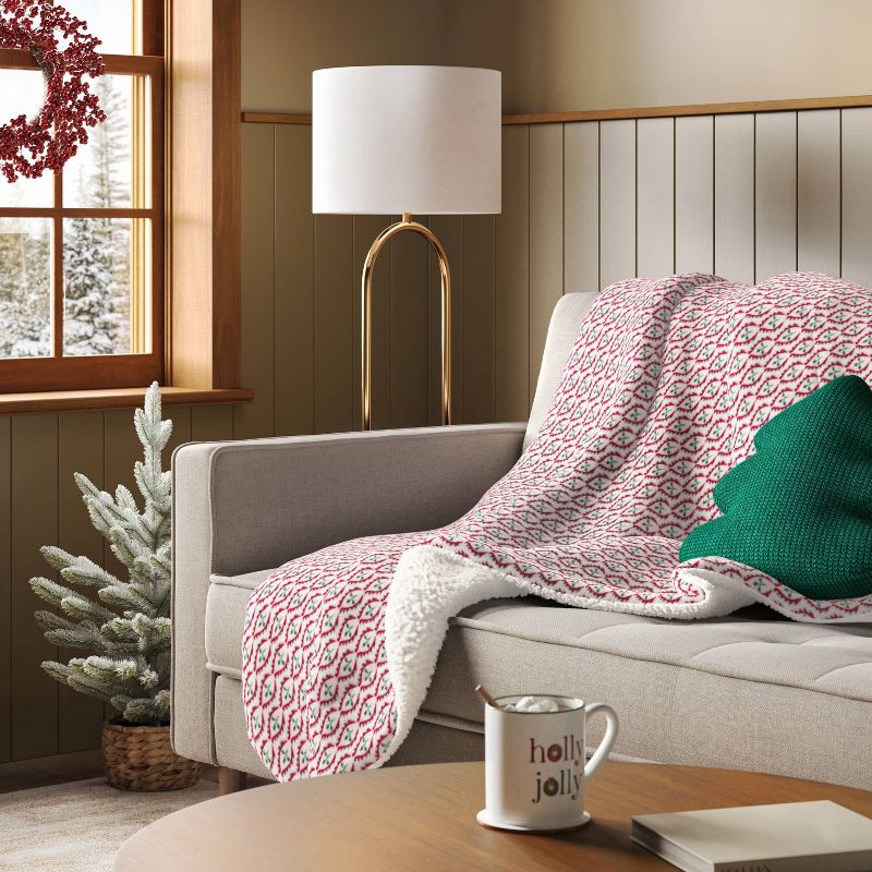 slide 2 of 5, Ditsy Print Plush Throw Blanket with Faux Shearling Reverse - Threshold™, 1 ct