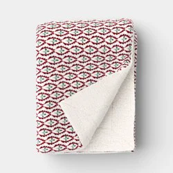 Ditsy Print Plush Throw Blanket with Faux Shearling Reverse - Threshold™