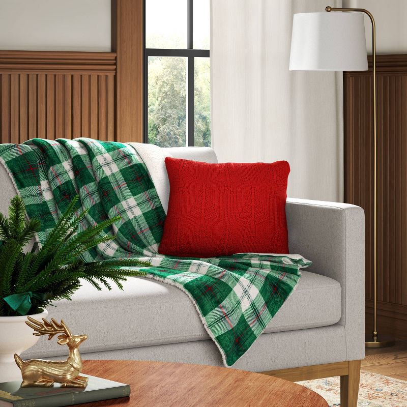 slide 2 of 5, Plaid Plush Throw Blanket with Faux Shearling Reverse Green - Threshold™, 1 ct