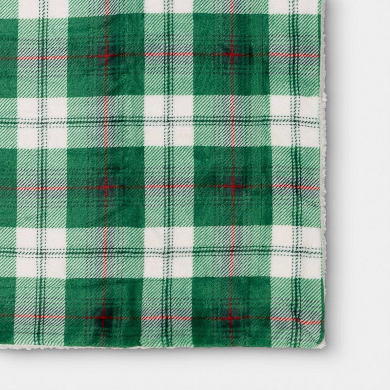 slide 4 of 5, Plaid Plush Throw Blanket with Faux Shearling Reverse Green - Threshold™, 1 ct