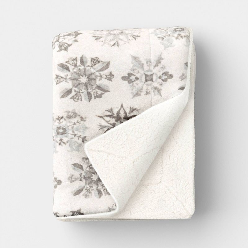 slide 1 of 5, Snowflake Plush Throw Blanket with Faux Shearling Reverse Gray -Threshold™, 1 ct