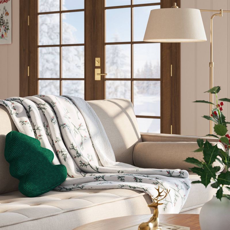slide 2 of 5, Holiday Branches Plush Throw Blanket with Faux Shearling Reverse - Threshold™, 1 ct