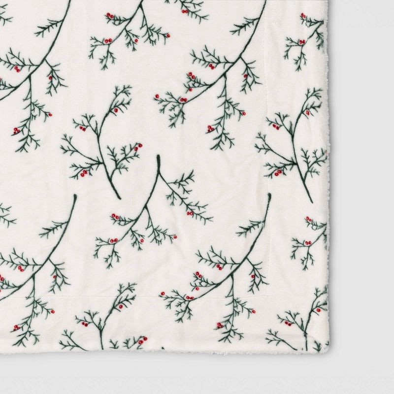 slide 4 of 5, Holiday Branches Plush Throw Blanket with Faux Shearling Reverse - Threshold™, 1 ct