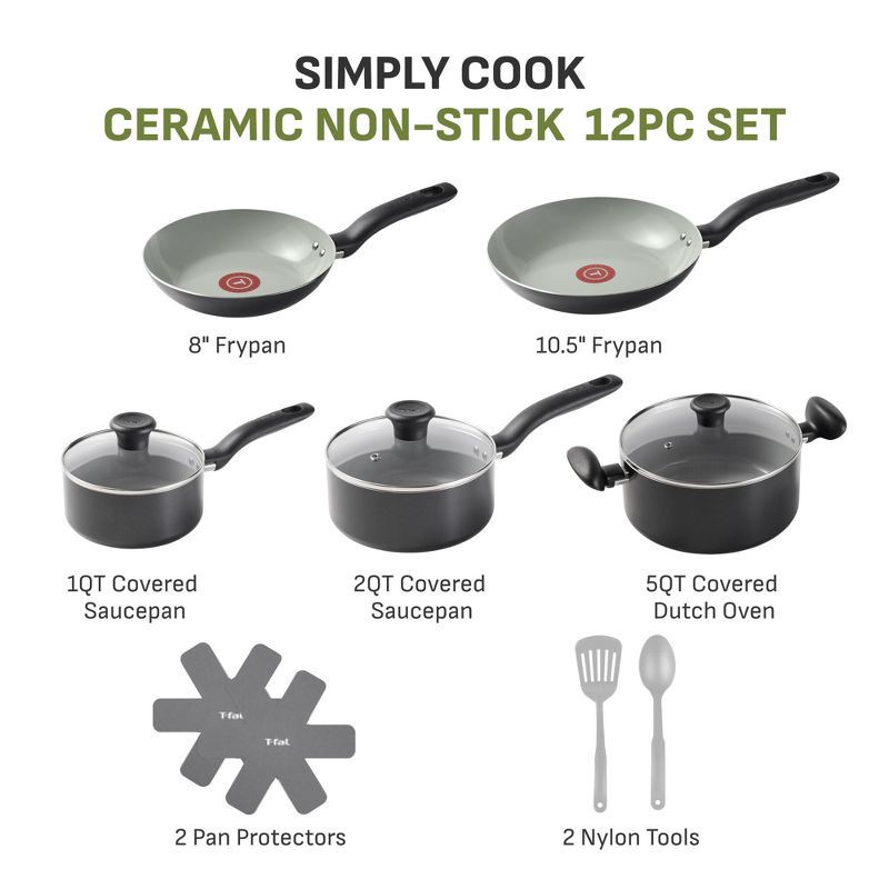 slide 2 of 11, T-Fal 12pc Simply Cook Ceramic Cookware Set Black, 12 ct