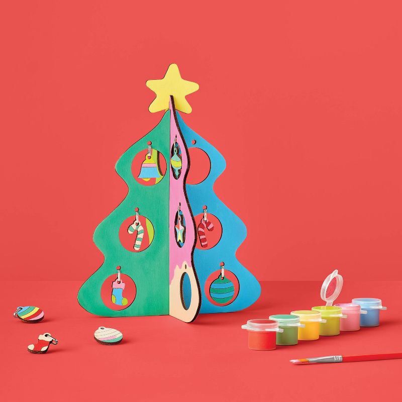 slide 2 of 4, Christmas Craft 3D Tree with Ornaments Painting Activity Kit - Mondo Llama™, 1 ct