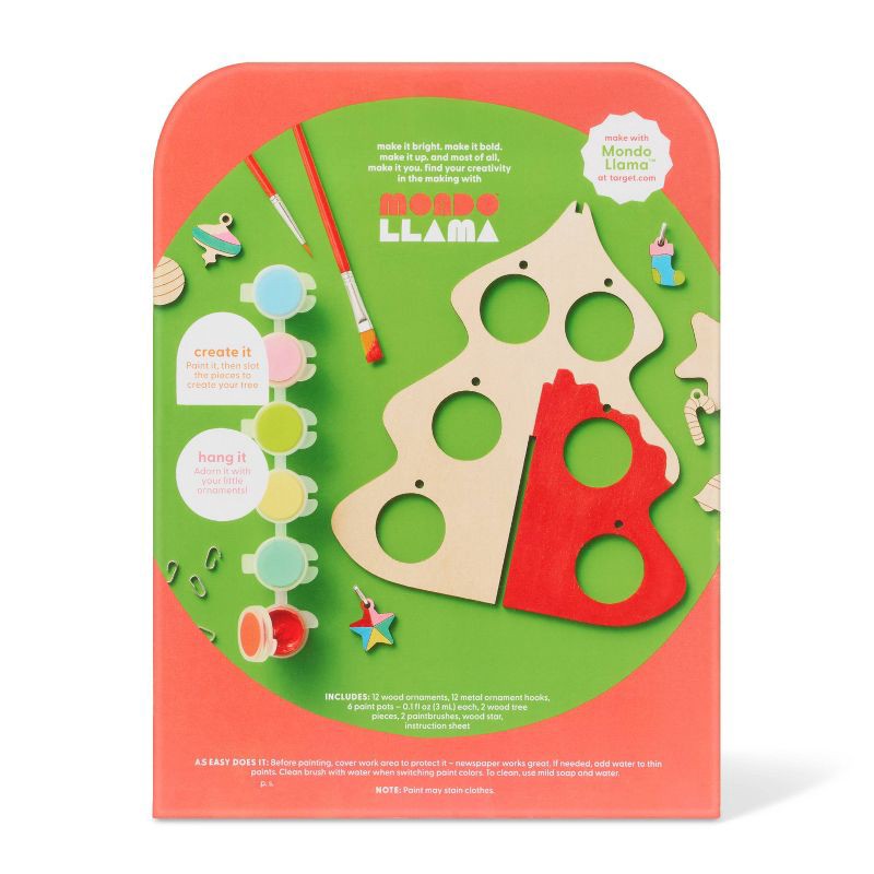 slide 4 of 4, Christmas Craft 3D Tree with Ornaments Painting Activity Kit - Mondo Llama™, 1 ct