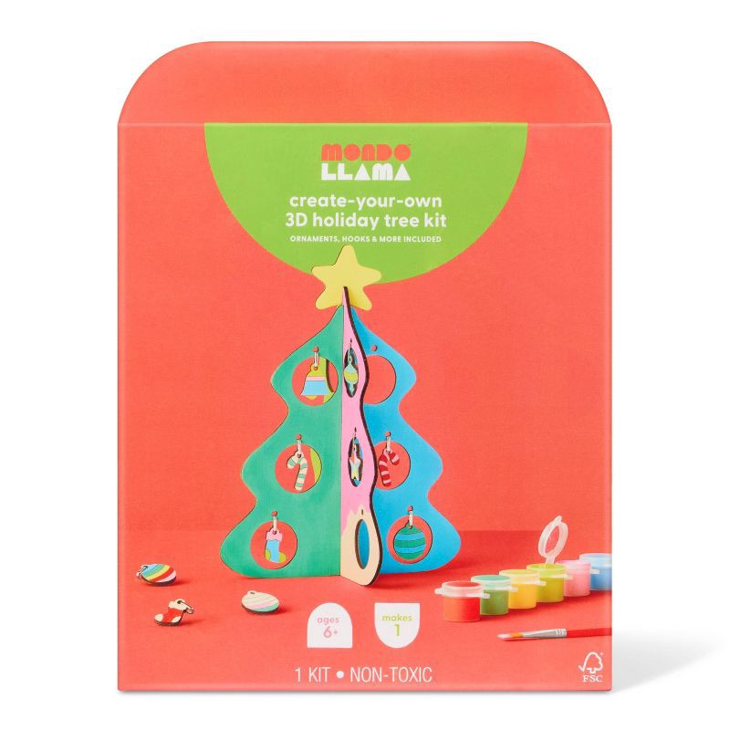 slide 1 of 4, Christmas Craft 3D Tree with Ornaments Painting Activity Kit - Mondo Llama™, 1 ct