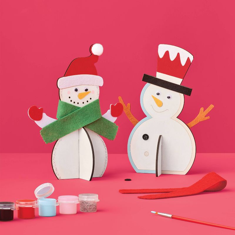 slide 2 of 4, Christmas Craft 3D 2ct Wood Snowman Painting Activity Kit - Mondo Llama™, 2 ct