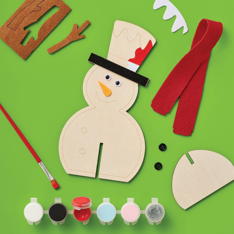 slide 3 of 4, Christmas Craft 3D 2ct Wood Snowman Painting Activity Kit - Mondo Llama™, 2 ct