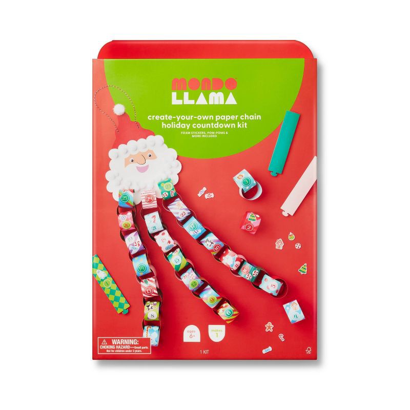 slide 1 of 3, Christmas Craft Santa Claus Paper Chain Countdown Activity Kit - Mondo Llama™, 1 ct
