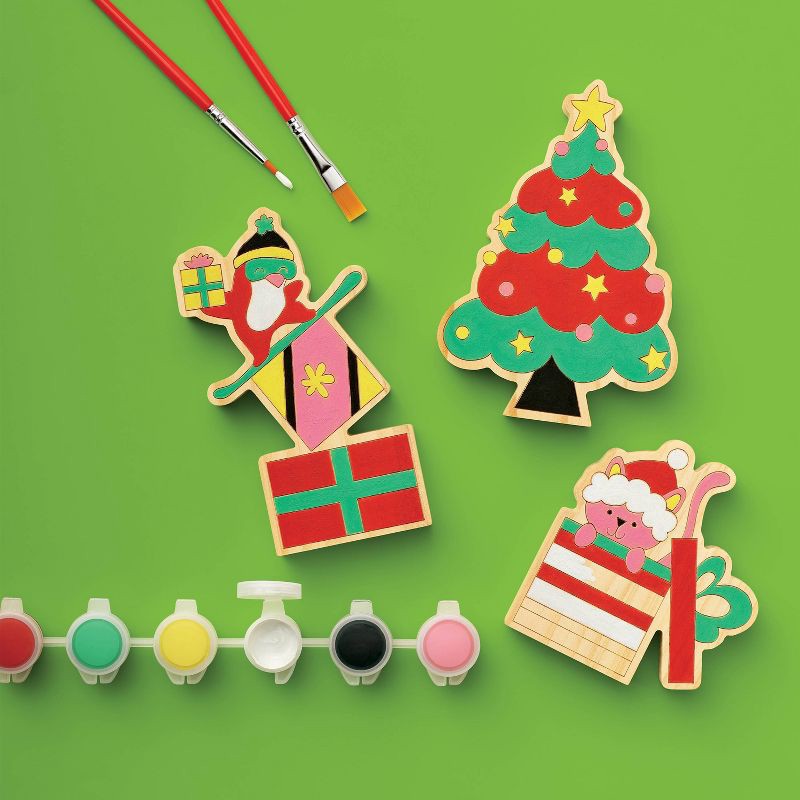 slide 2 of 4, Christmas Craft 3ct Wood Tree and Gifts Painting Activity Kit - Mondo Llama™, 3 ct