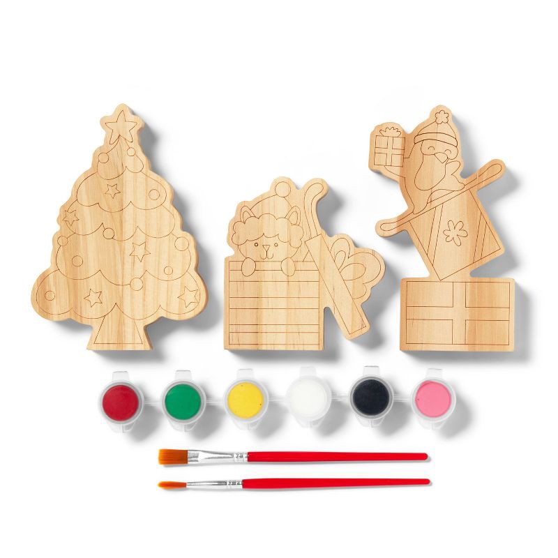 slide 3 of 4, Christmas Craft 3ct Wood Tree and Gifts Painting Activity Kit - Mondo Llama™, 3 ct
