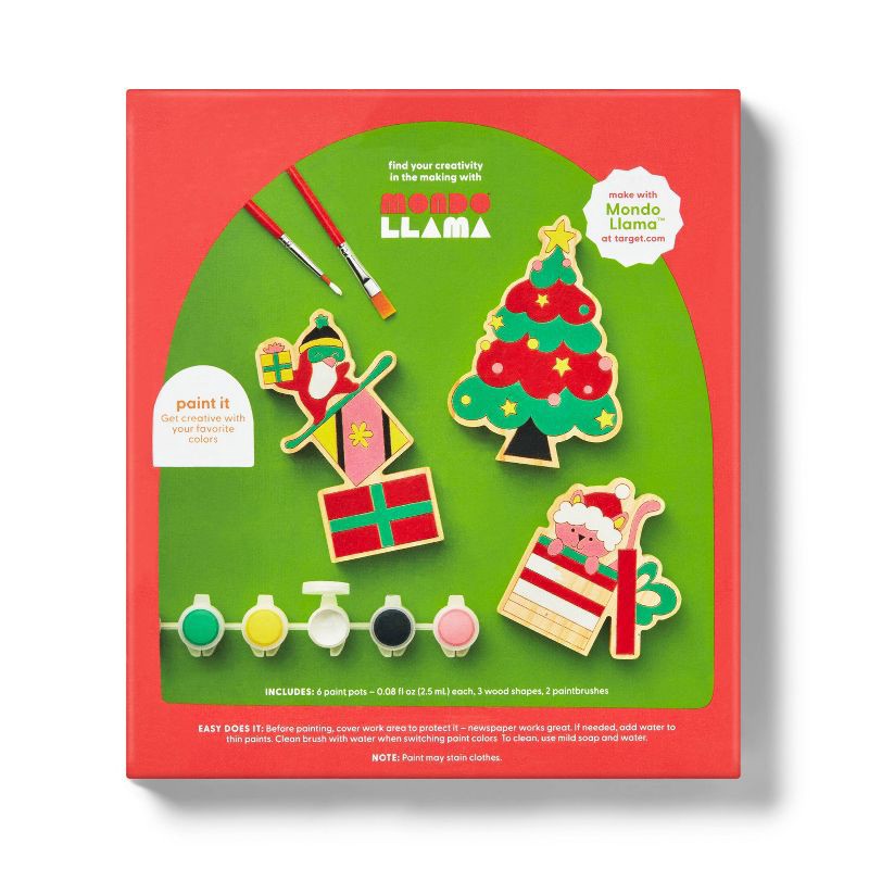 slide 4 of 4, Christmas Craft 3ct Wood Tree and Gifts Painting Activity Kit - Mondo Llama™, 3 ct
