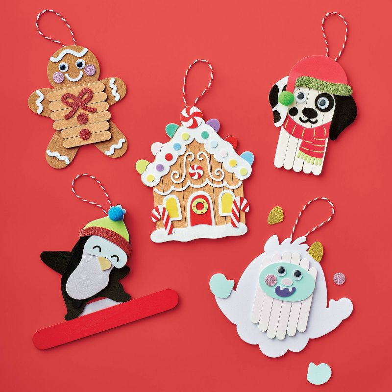 slide 2 of 4, 5ct Christmas Craft Stick Holiday Ornaments Activity Kit - Mondo Llama™, 5 ct