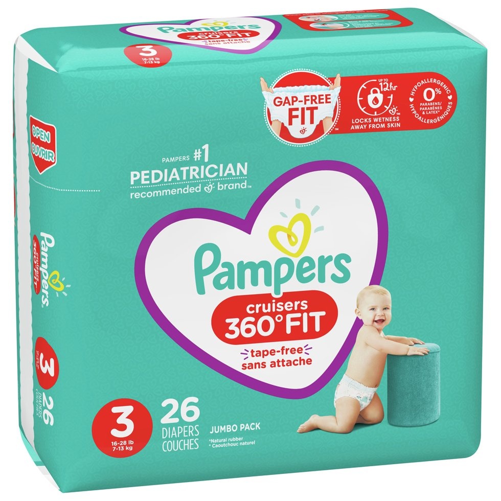 slide 1 of 29, Pampers Cruisers 360 Fit Jumbo Pack Diapers Size 3, 26 ct