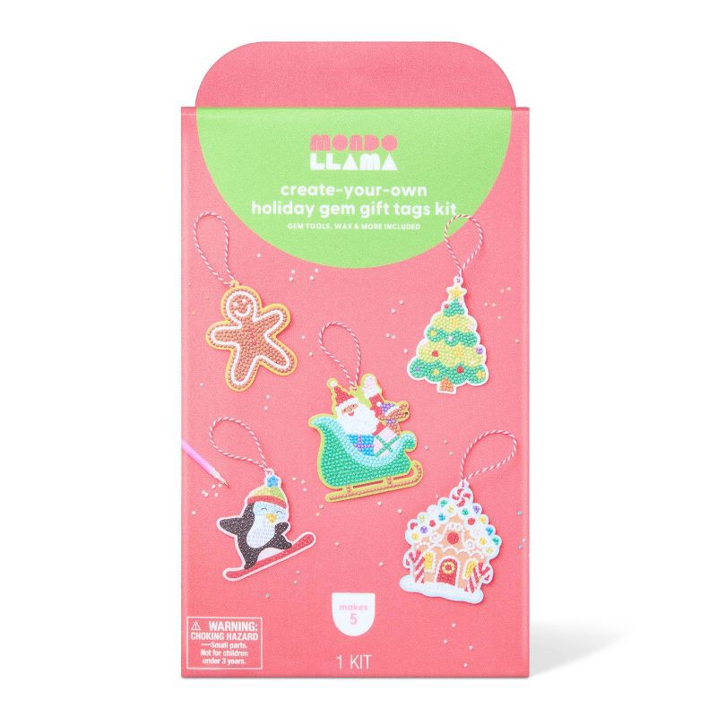 slide 1 of 4, Christmas Craft 5ct Gem Art Gift Tags Activity Kit - Mondo Llama™, 5 ct