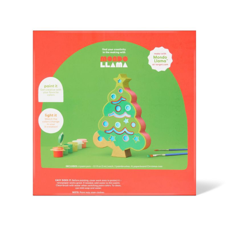 slide 3 of 3, Christmas Craft Lit Paperboard Holiday Tree Painting Activity Kit - Mondo Llama™, 1 ct