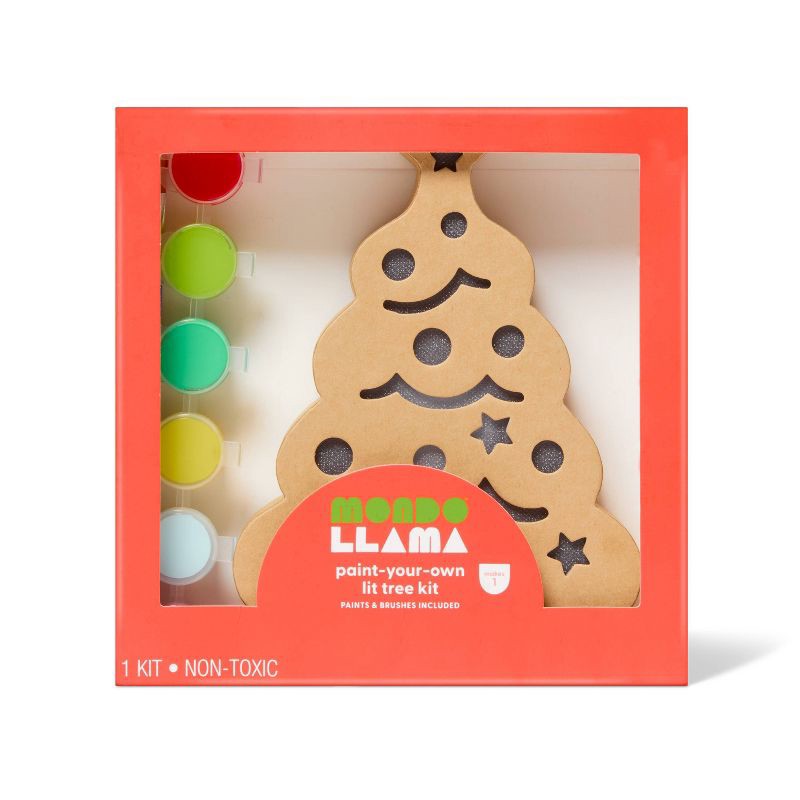 slide 1 of 3, Christmas Craft Lit Paperboard Holiday Tree Painting Activity Kit - Mondo Llama™, 1 ct
