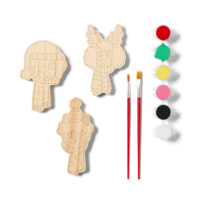 slide 2 of 3, 3ct Christmas Craft Holiday Pet Wooden Magnets Painting Activity Kit - Mondo Llama™, 3 ct