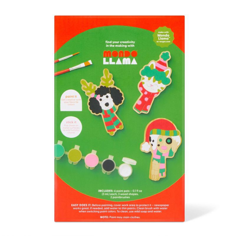 slide 3 of 3, 3ct Christmas Craft Holiday Pet Wooden Magnets Painting Activity Kit - Mondo Llama™, 3 ct