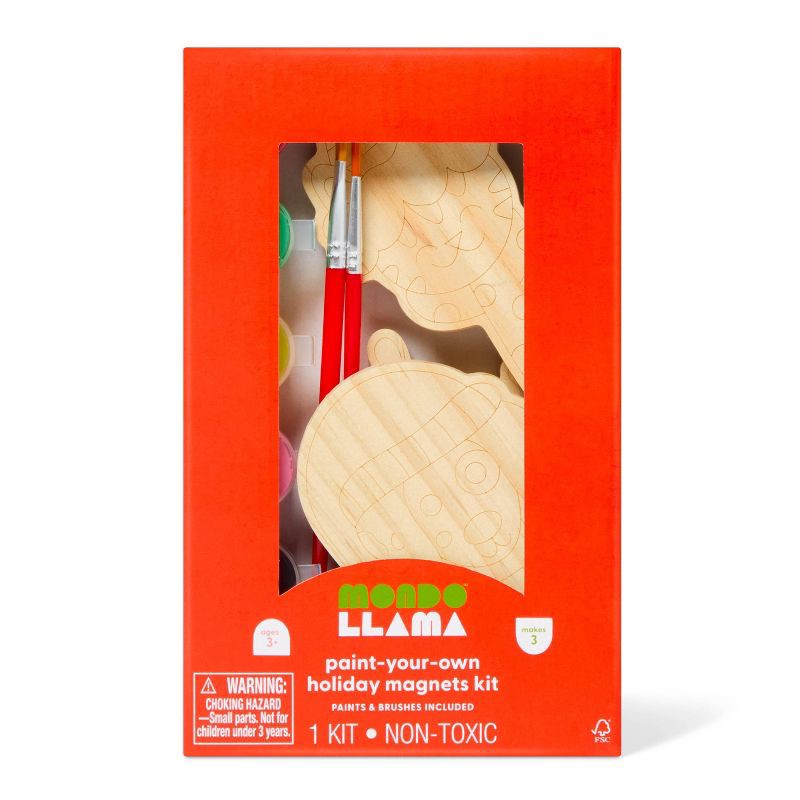 slide 1 of 3, 3ct Christmas Craft Holiday Pet Wooden Magnets Painting Activity Kit - Mondo Llama™, 3 ct