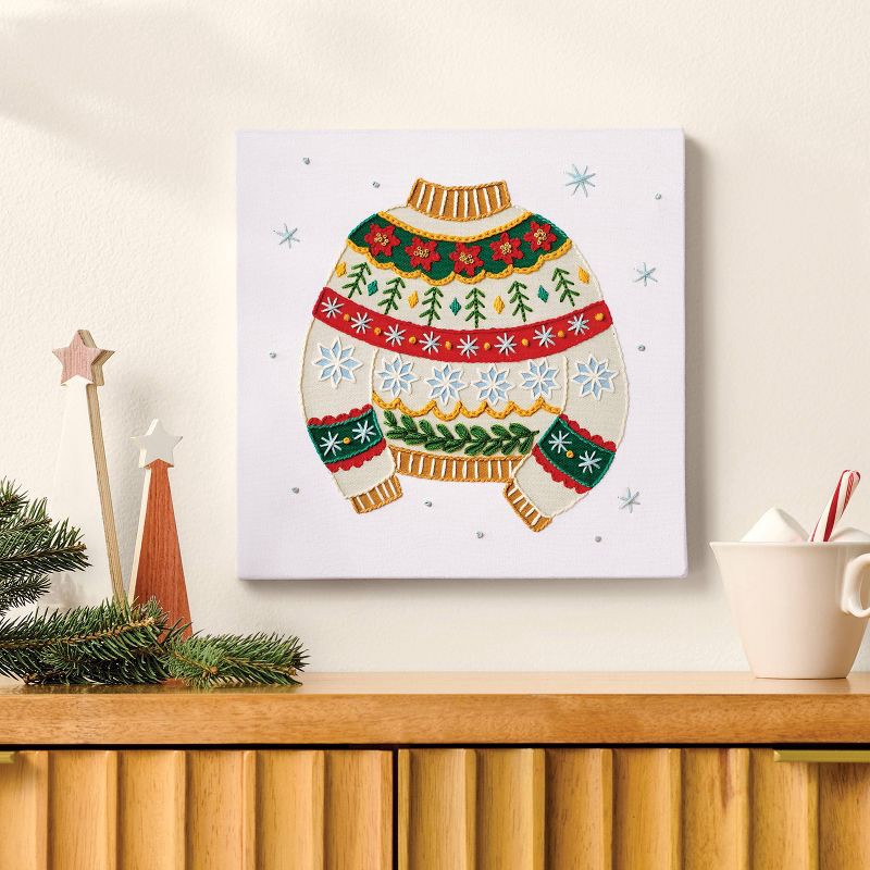 slide 2 of 4, Christmas Craft Sweater Embroidery Canvas Kit - Mondo Llama™, 1 ct