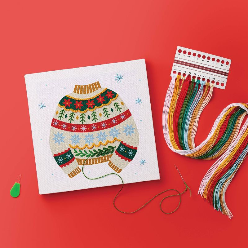 slide 3 of 4, Christmas Craft Sweater Embroidery Canvas Kit - Mondo Llama™, 1 ct