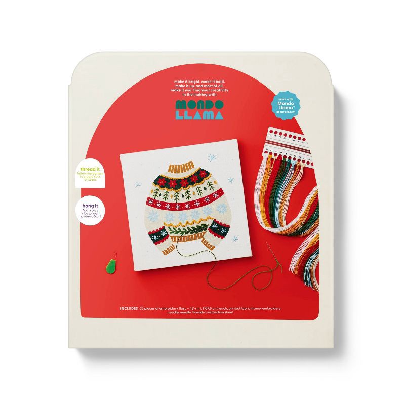 slide 4 of 4, Christmas Craft Sweater Embroidery Canvas Kit - Mondo Llama™, 1 ct