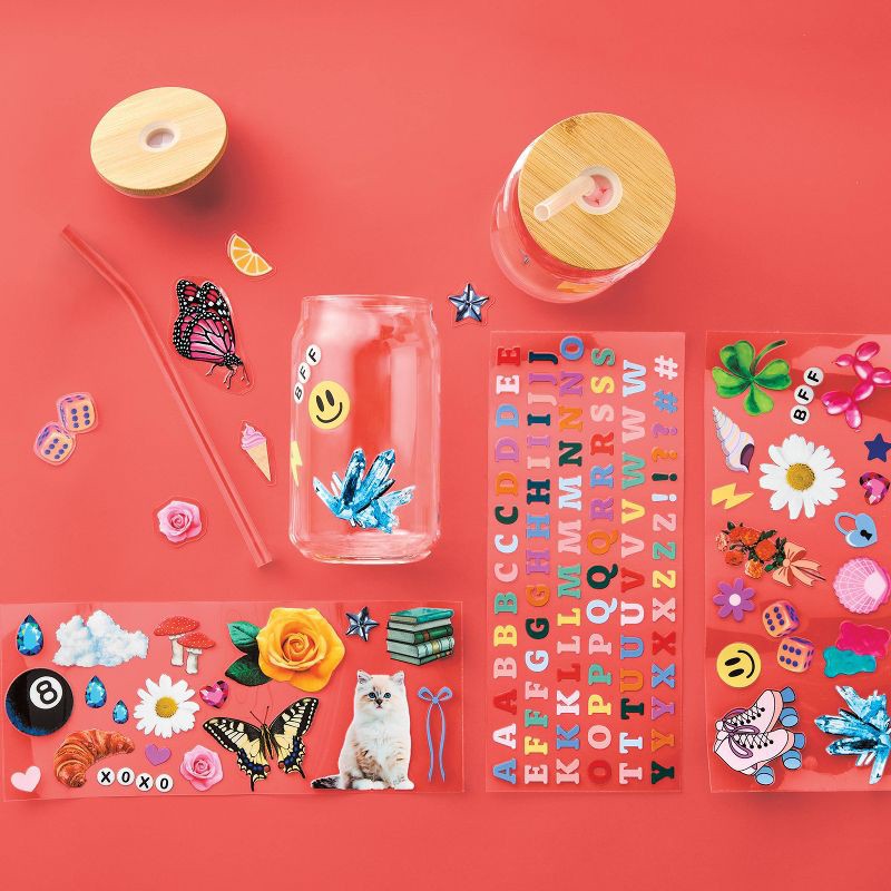 slide 3 of 4, 2ct Glass Tumblers with Stickers Craft Kit Gift - Mondo Llama™, 2 ct