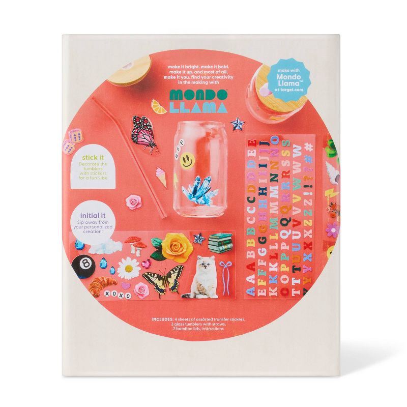 slide 4 of 4, 2ct Glass Tumblers with Stickers Craft Kit Gift - Mondo Llama™, 2 ct