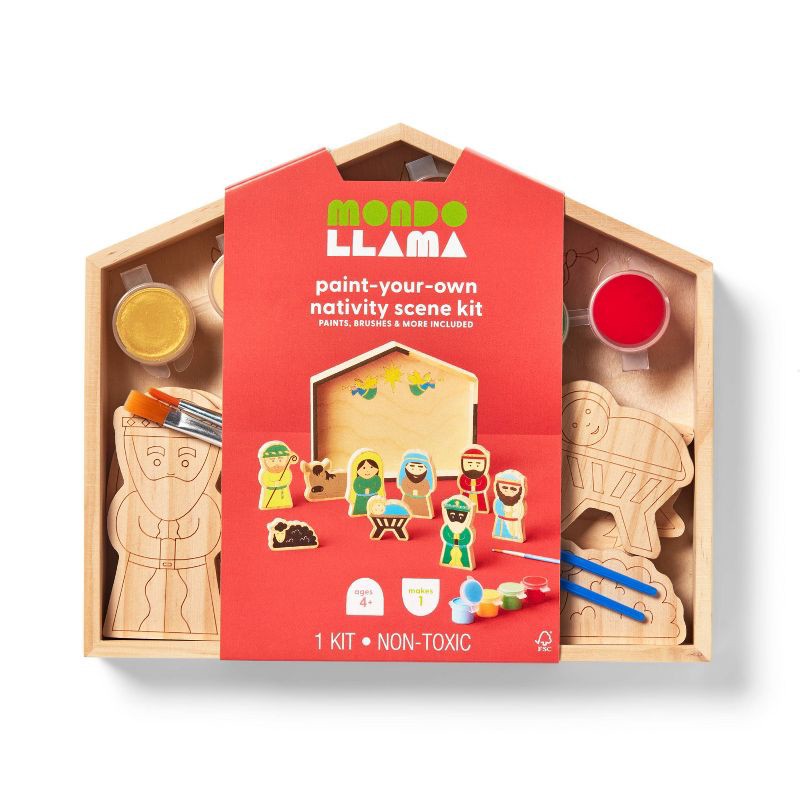 slide 1 of 4, Christmas Craft Wooden Nativity Scene Painting Activity Kit - Mondo Llama™, 1 ct