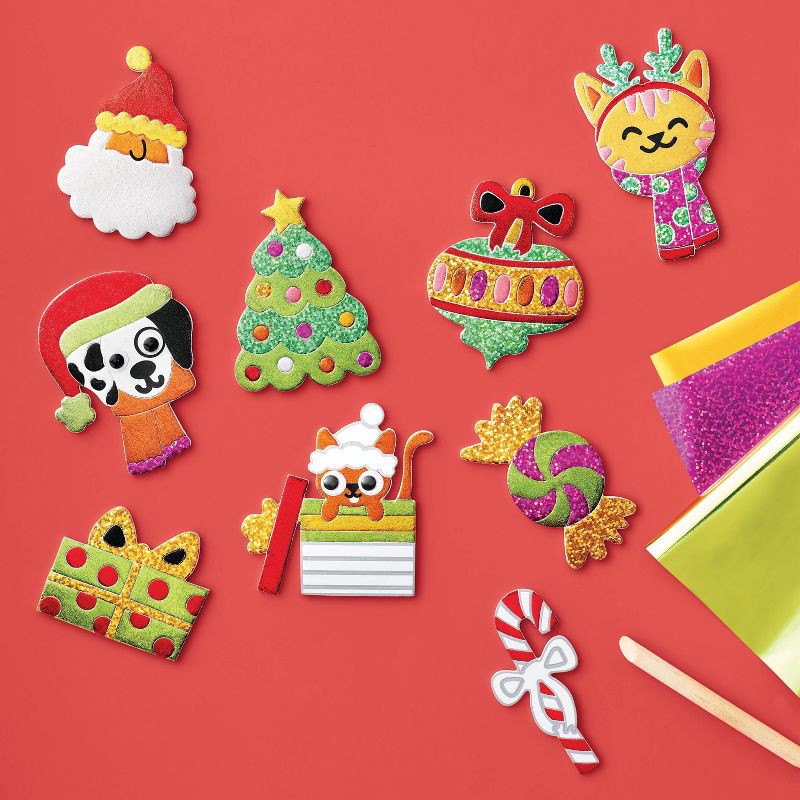 slide 2 of 4, Christmas Craft 12ct Foil Art Holiday Icon Stickers Activity Kit - Mondo Llama™, 12 ct
