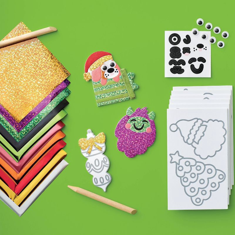 slide 3 of 4, Christmas Craft 12ct Foil Art Holiday Icon Stickers Activity Kit - Mondo Llama™, 12 ct