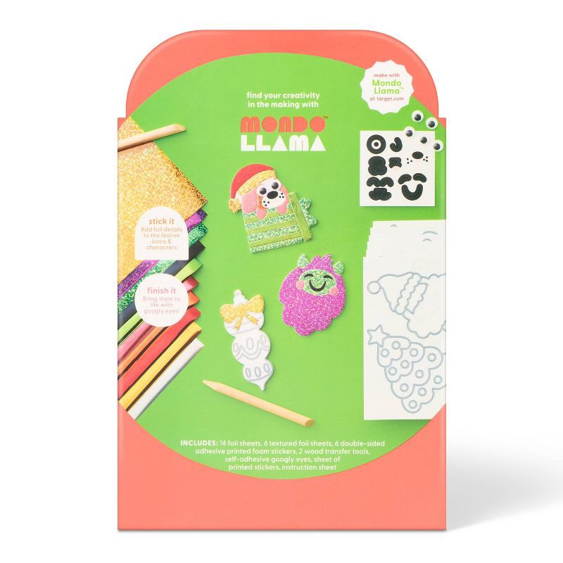 slide 4 of 4, Christmas Craft 12ct Foil Art Holiday Icon Stickers Activity Kit - Mondo Llama™, 12 ct