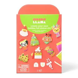 Christmas Craft 12ct Foil Art Holiday Icon Stickers Activity Kit - Mondo Llama™