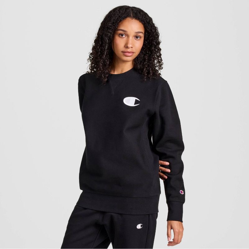 slide 21 of 25, Champion Adult Sizing Iconic Embroidered Crewneck Sweatshirt - Black L, 1 ct