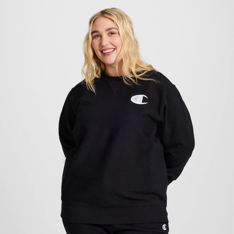 slide 6 of 25, Champion Adult Sizing Iconic Embroidered Crewneck Sweatshirt - Black L, 1 ct