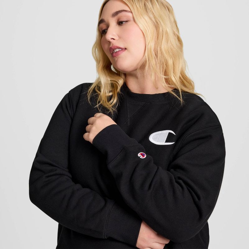 slide 12 of 25, Champion Adult Sizing Iconic Embroidered Crewneck Sweatshirt - Black L, 1 ct