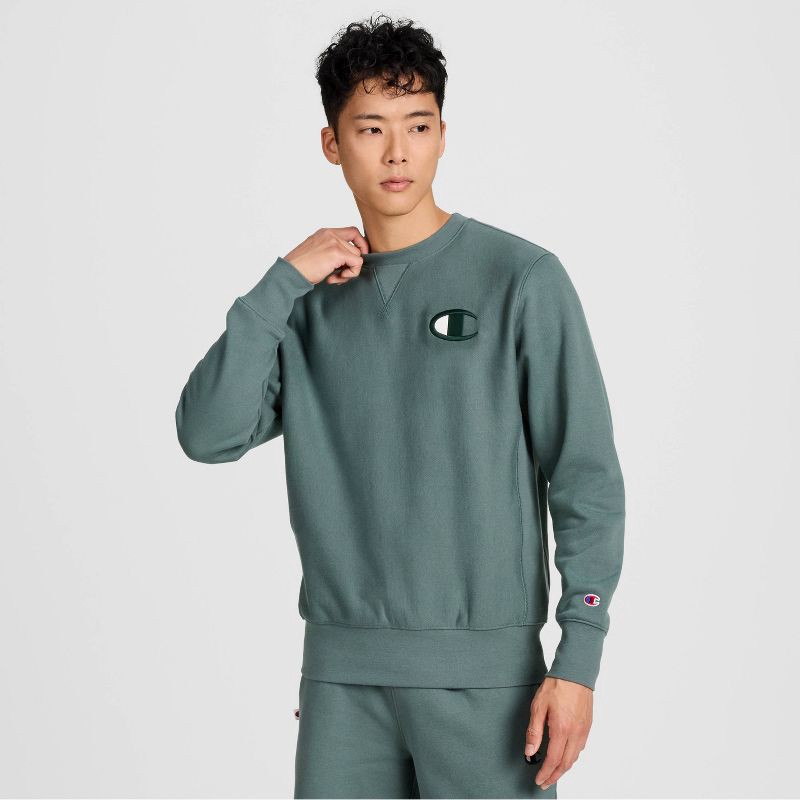 slide 13 of 21, Champion Adult Sizing Iconic Embroidered Crewneck Sweatshirt - Dark Forest S, 1 ct