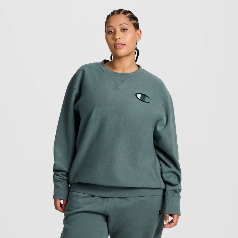 slide 8 of 21, Champion Adult Sizing Iconic Embroidered Crewneck Sweatshirt - Dark Forest S, 1 ct