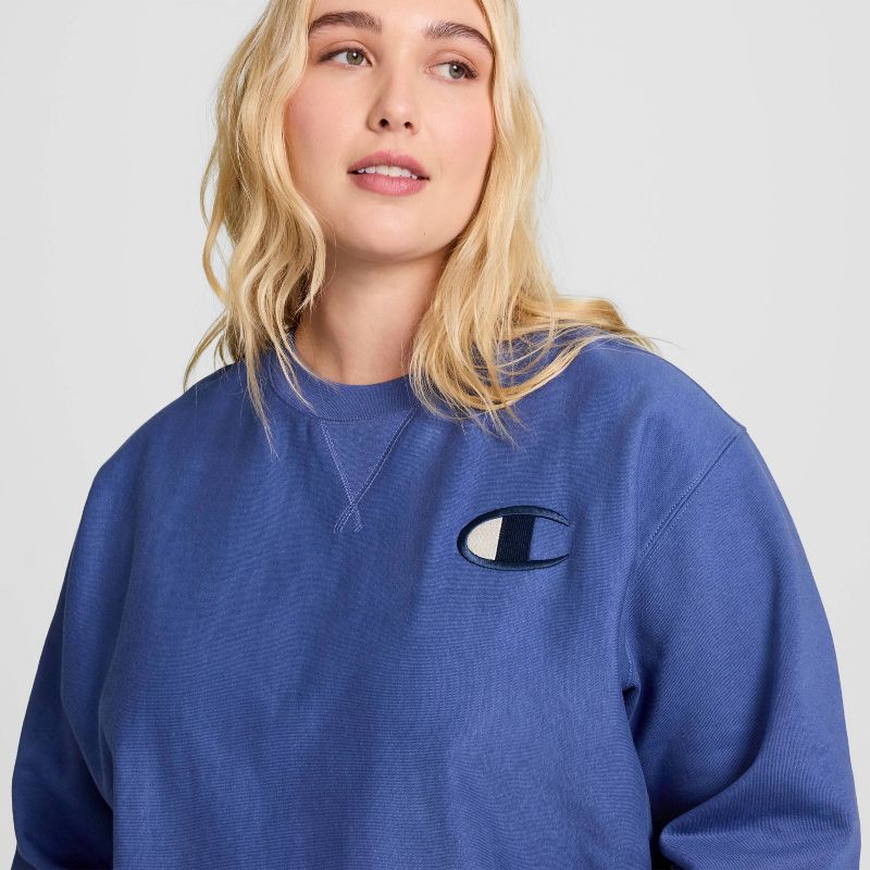 slide 6 of 17, Champion Adult Sizing Iconic Embroidered Crewneck Sweatshirt - Gray Blue S, 1 ct