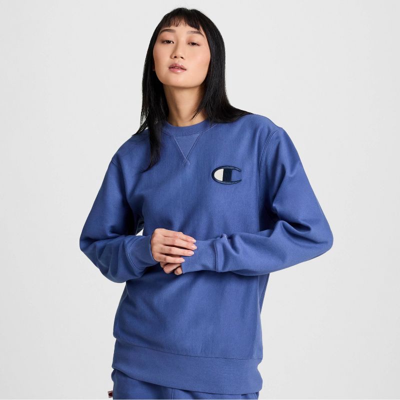slide 13 of 17, Champion Adult Sizing Iconic Embroidered Crewneck Sweatshirt - Gray Blue L, 1 ct