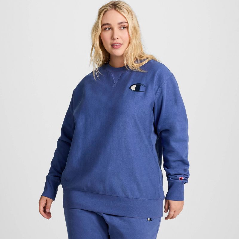 slide 3 of 17, Champion Adult Sizing Iconic Embroidered Crewneck Sweatshirt - Gray Blue XL, 1 ct