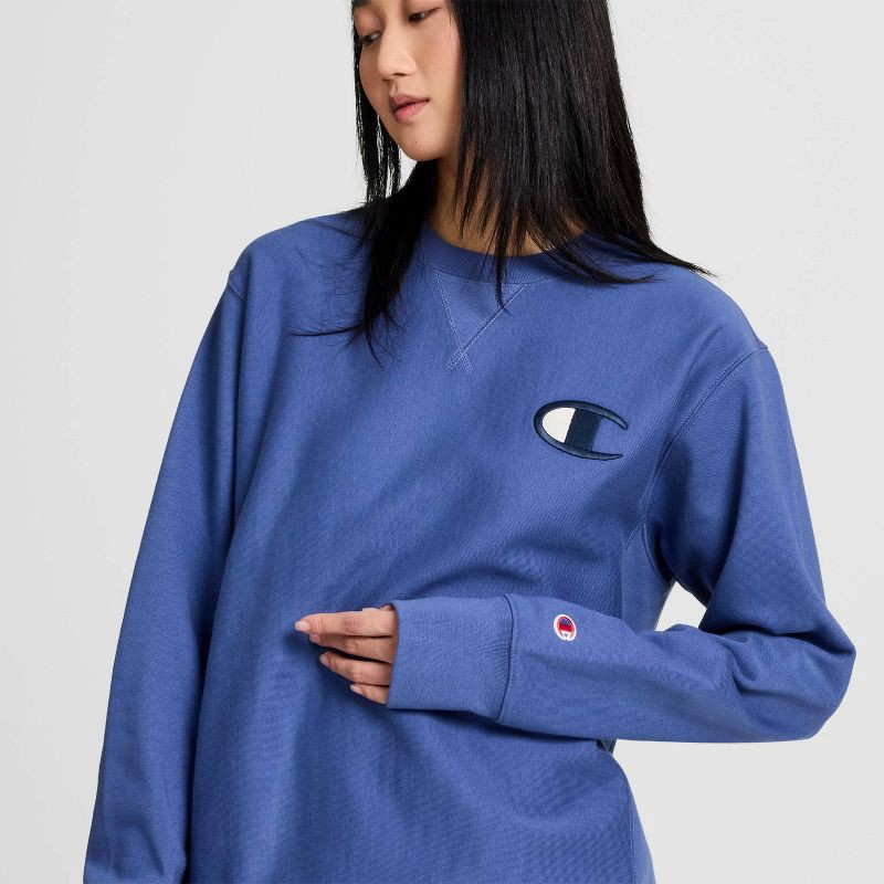 slide 7 of 17, Champion Adult Sizing Iconic Embroidered Crewneck Sweatshirt - Gray Blue XXL, 1 ct