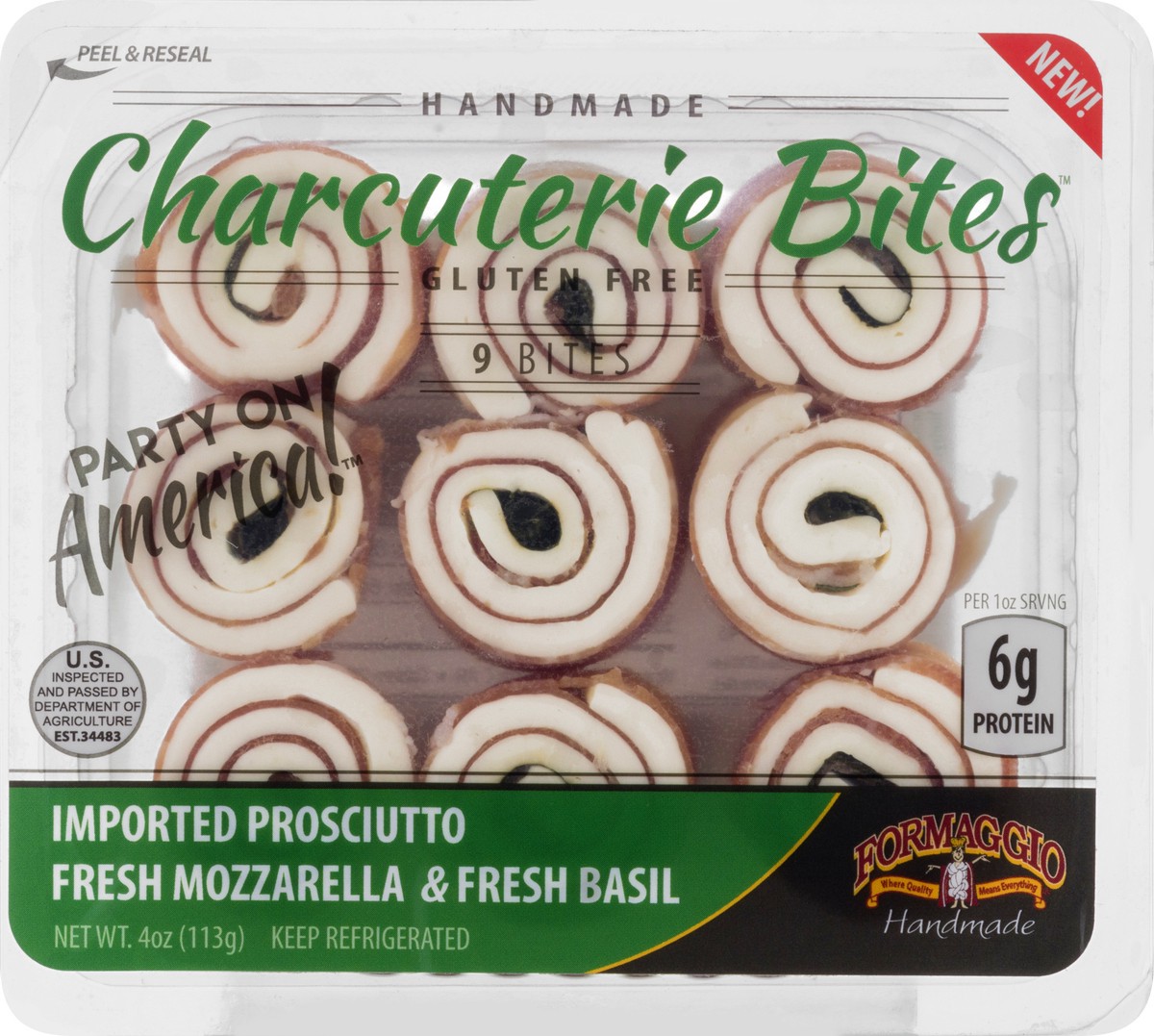 slide 9 of 13, Formaggio Imported Prosciutto Fresh Mozzarella & Fresh Basil Charcuterie Bites 9 ea, 4 oz