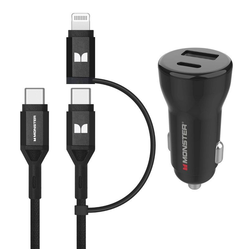 slide 2 of 7, Monster 35W Dual Port 6' Long Cable Car Charger Bundle 1 USB-C and 1 USB-A Port, 1 ct